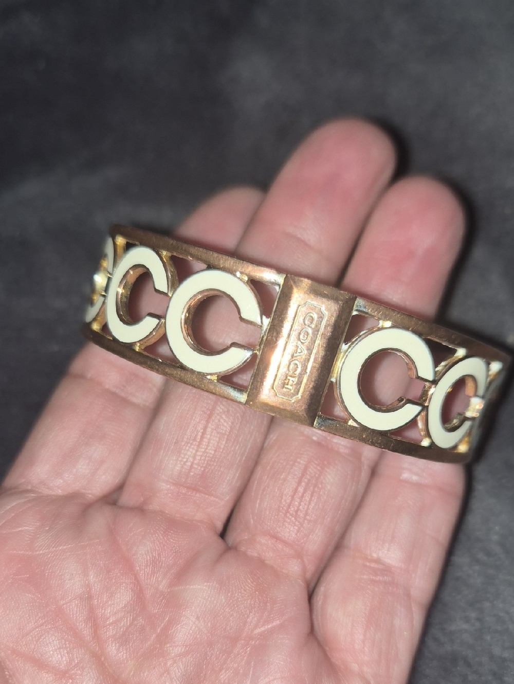 Coach Gold-Tone Bracelet with Cream Enamel CC Links